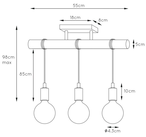 Lucide 08127/03/35 - Lestenec na vrvici PAULIEN 3xE27/60W/230V