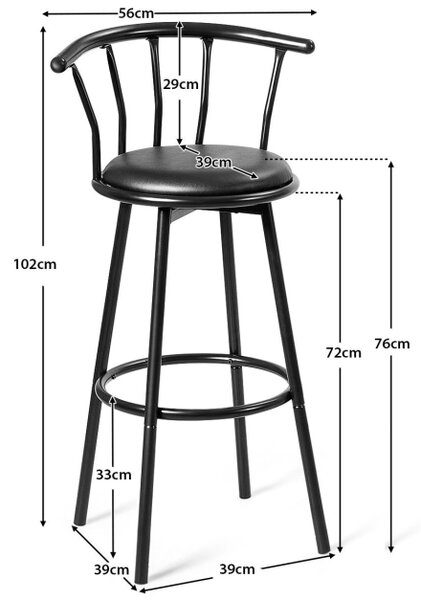 2 barska stola, vrtljiva za 360°, penasta blazina, črna