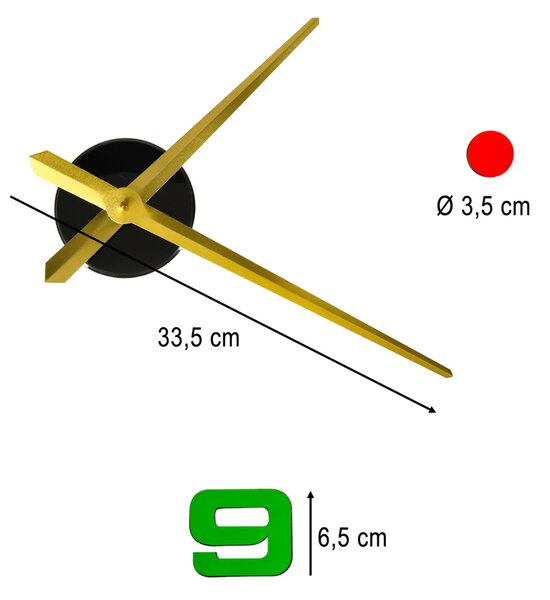 Nalepka stenska ura – 4 številke z ornamenti, 80–90 cm, zlata barva