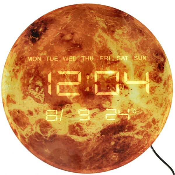 Stenska ura Planet Mars s prikazovalnikom LED 32 cm oranžna