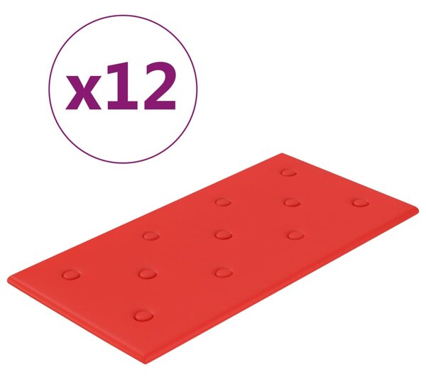 VidaXL Stenski paneli 12 kosov rdeči 60x30 cm umetno usnje 2,16 m²