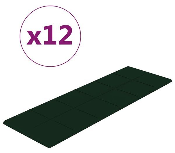 VidaXL Stenski paneli 12 kosov temno zeleni 90x30 cm žamet 3,24 m²