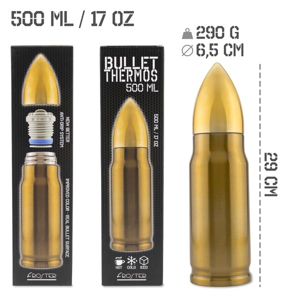 Termovka v obliki naboja – Bullet Thermos 500 ml
