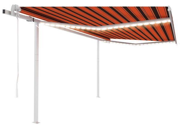 VidaXL Avtomatska tenda LED + senzor 4x3,5 m oranžna in rjava