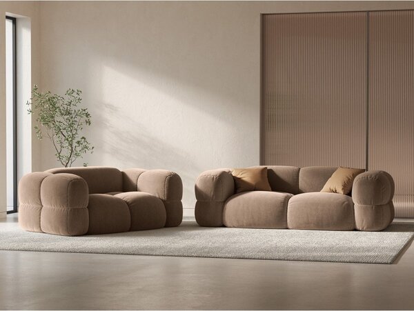 Rjava žametna sedežna garnitura 210 cm Loretto – Cosmopolitan Design