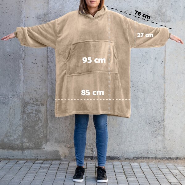 Pulover & odeja s kapuco 4v1 – bež XXL
