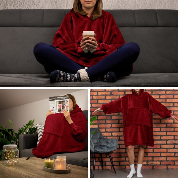 Pulover & odeja s kapuco 4v1 – bordo XXL