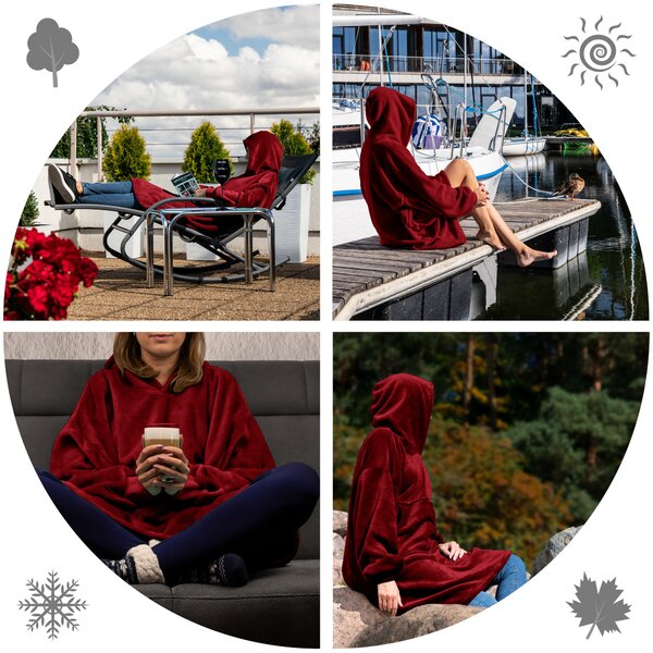 Pulover & odeja s kapuco 4v1 – bordo XXL
