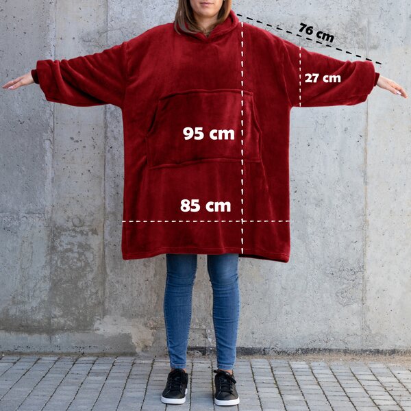 Pulover & odeja s kapuco 4v1 – bordo XXL