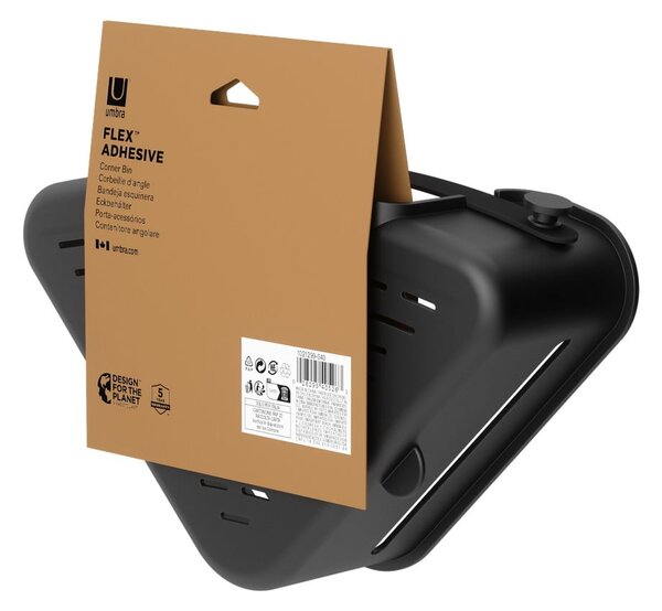 Črna plastična kopalniška polica z namestitvijo brez vrtanja/kotna Flex Adhesive – Umbra