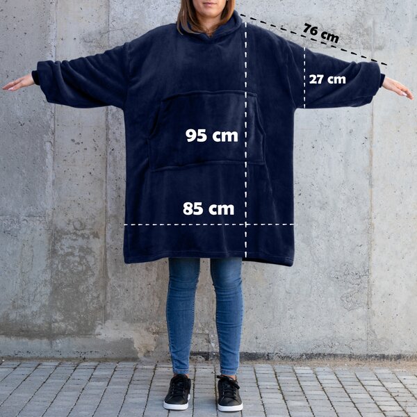 Pulover & odeja s kapuco 4v1 – temno modra XXL