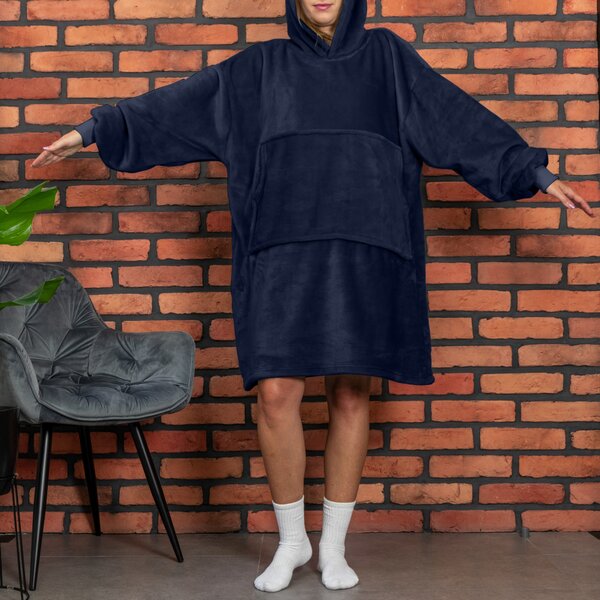 Pulover & odeja s kapuco 4v1 – temno modra XXL