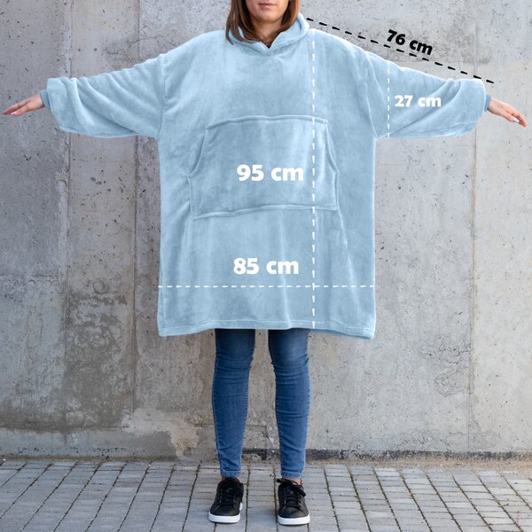 Pulover & odeja s kapuco 4v1 – svetlo modra XXL