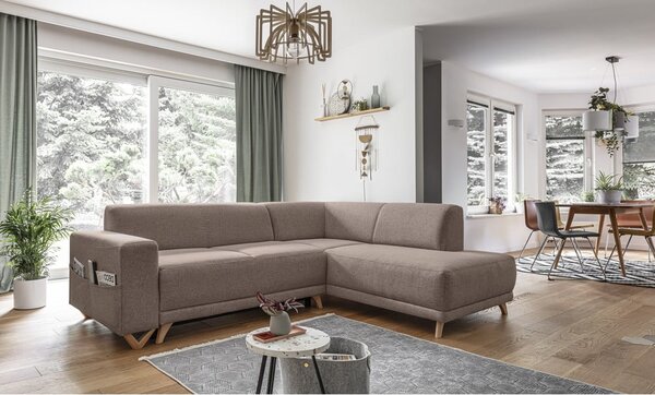 Rjava raztegljiva/s prostorom za shranjevanje kotna sedežna garnitura (desni kot/v obliki črke L) Classy Sophie – Miuform