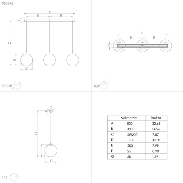 Eglo 900395 - Lestenec na vrvici RONDO 3xE27/40W/230V