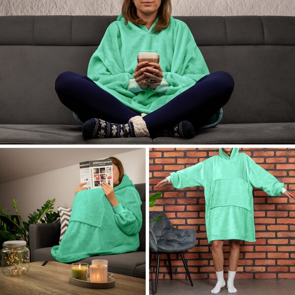Pulover & odeja s kapuco 4v1 – mint XXL