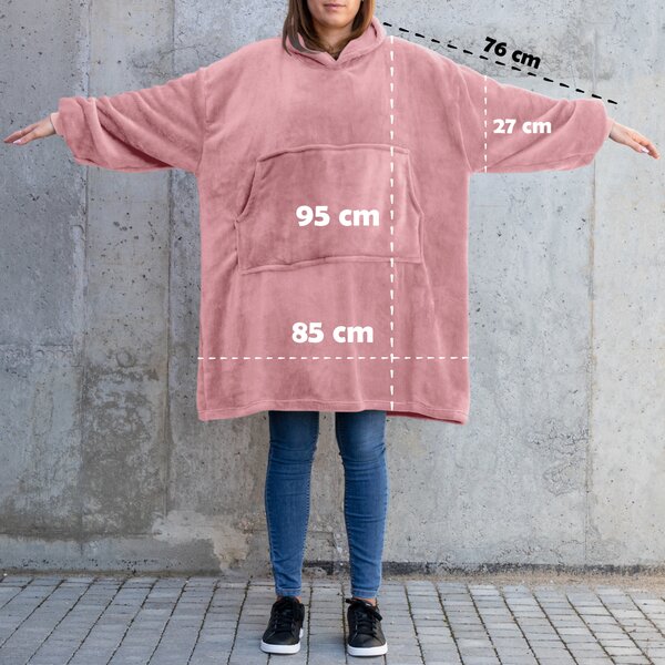 Pulover & odeja s kapuco 4v1 – roza XXL