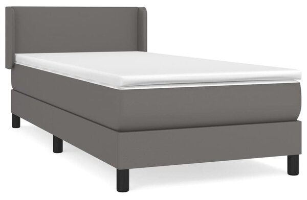 VidaXL Box spring postelja z vzmetnico siva 100x200 cm umetno usnje