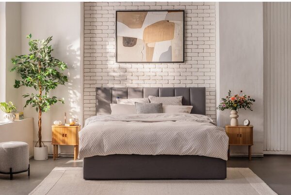 Siva oblazinjena zakonska postelja s prostorom za shranjevanje z letvenim dnom 160x200 cm Thessa Bold Line – Bonami Selection