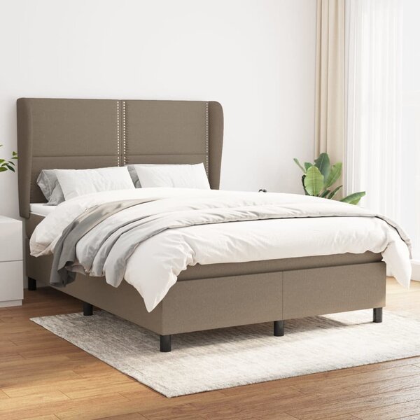 VidaXL Box spring postelja z vzmetnico taupe 140x190 cm blago