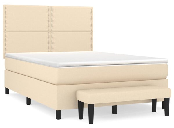 VidaXL Box spring postelja z vzmetnico krem 140x200 cm blago