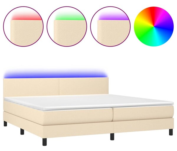 VidaXL Box spring postelja z vzmetnico LED krem 200x200 cm blago