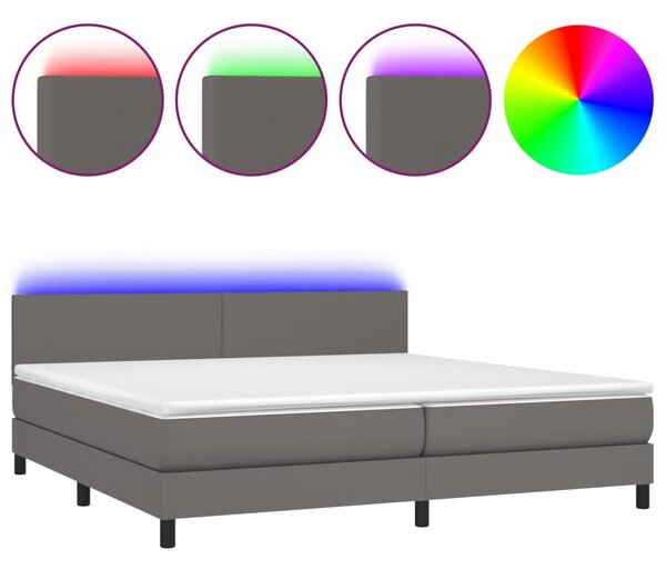 VidaXL Box spring postelja z vzmetnico LED siva 200x200cm umetno usnje