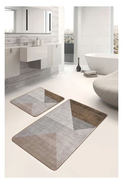 Sivo-rjave žametne kopalniške preproge v kompletu 2 ks 60x100 cm – Mila Home
