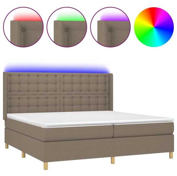 VidaXL Box spring postelja z vzmetnico LED taupe 200x200 cm blago