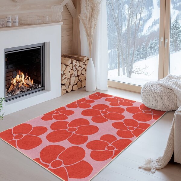 Rdeč/rožnat pralen tekač 60x230 cm Poppy Fields – Mila Home