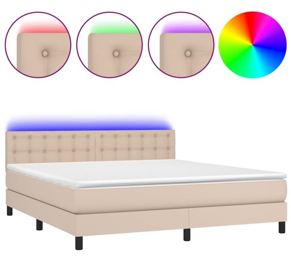 VidaXL Box spring postelja vzmetnico LED kapučino 180x200 cm um. usnje