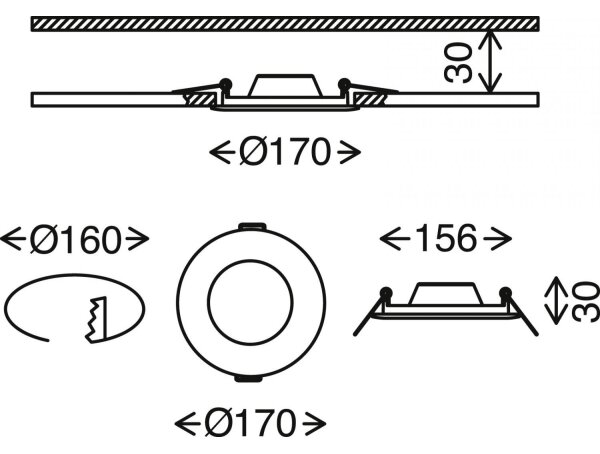 Brilo - LED Zatemnitvena kopalniška vgradna svetilka FLAT LED/12W/230V IP44