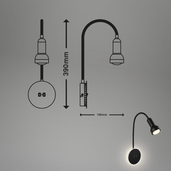 Briloner 2178015 - LED Fleksibilna stenska svetilka 1xE14/10W/230V + LED/3W črna