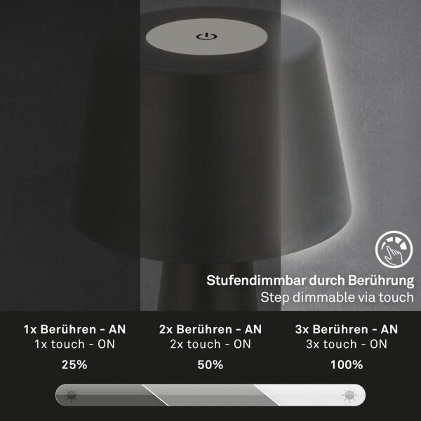 Brilo - LED Zatemnitvena polnilna zunanja namizna svetilka LED/3,5W/5V IP44 črna