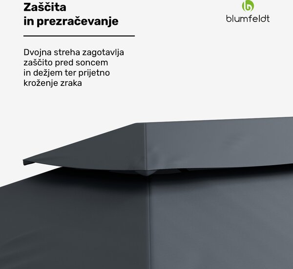 Blumfeldt Grandezza Cortina vrtni paviljon 3x6 m, odporen na vremenske vplive, prašno lakiran, stranske rolete
