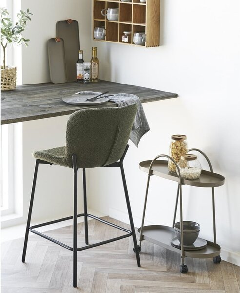 Temno zelen oblazinjen barski stol (višina sedeža 65 cm) Maceda – House Nordic