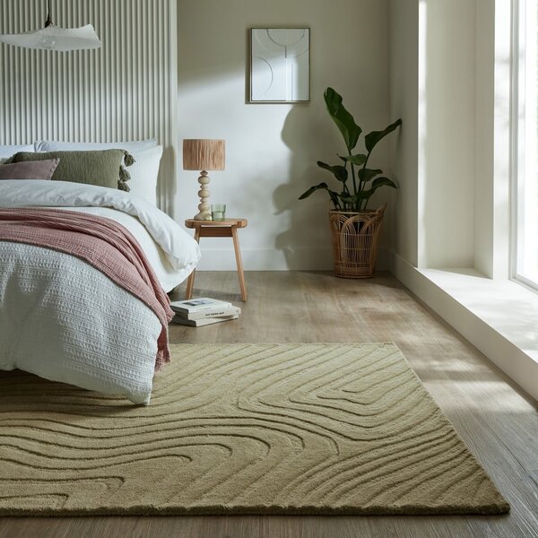 Kaki zelena ročno tkana volnena preproga 120x170 cm Mesmerise Sage – Flair Rugs