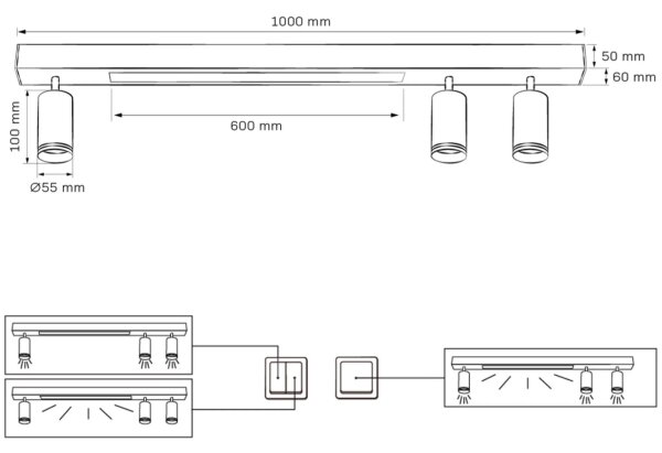 LED Stropna svetilka PARIZ LED/24W/230V + 3xGU10/10W črna