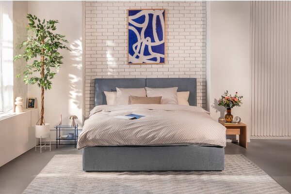 Modra oblazinjena zakonska postelja s prostorom za shranjevanje z vzmetnico in letvenim dnom 160x200 cm Thessa Bold – Bonami Selection