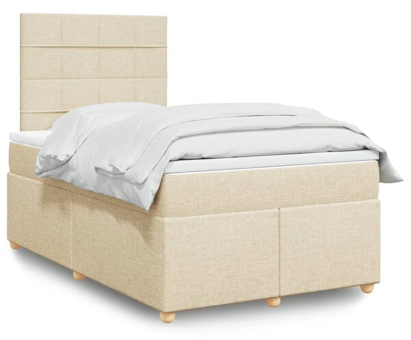 VidaXL Box spring postelja z vzmetnico krem 120x190 cm blago