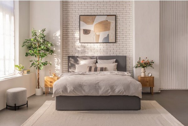 Siva oblazinjena zakonska postelja s prostorom za shranjevanje z vzmetnico in letvenim dnom 160x200 cm Thessa Bold – Bonami Selection