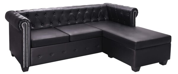 VidaXL Chesterfield kavč L oblike umetno usnje črne barve