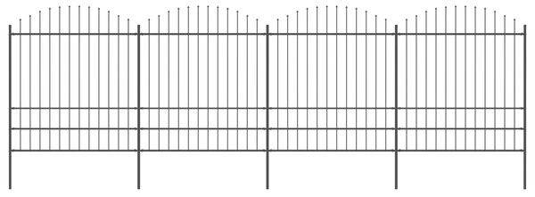 VidaXL Vrtna ograja s koničastimi vrhovi jeklo (1,75-2)x6,8 m črna