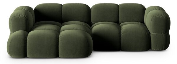 Zelena žametna kotna sedežna garnitura (levi kot/z ležalnikom) Loretto – Cosmopolitan Design