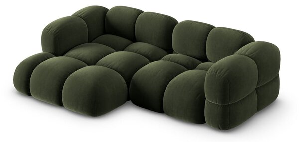 Zelena žametna kotna sedežna garnitura (levi kot/z ležalnikom) Loretto – Cosmopolitan Design
