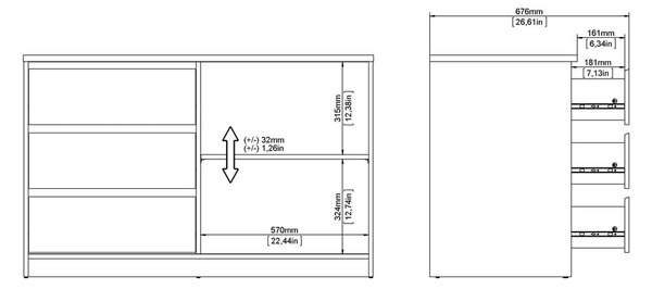 Komoda v hrastovem dekorju z drsnimi vrati 119x76x50 cm Naia – Tvilum