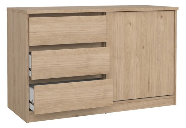 Komoda v hrastovem dekorju z drsnimi vrati 119x76x50 cm Naia – Tvilum