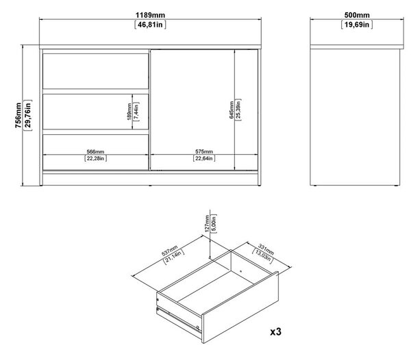 Komoda v hrastovem dekorju z drsnimi vrati 119x76x50 cm Naia – Tvilum