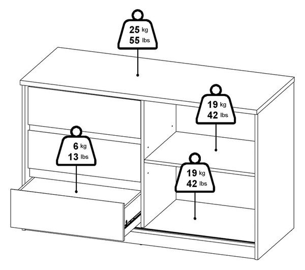 Komoda v hrastovem dekorju z drsnimi vrati 119x76x50 cm Naia – Tvilum