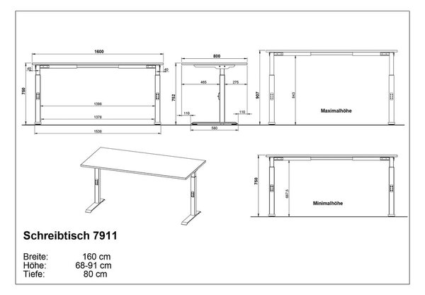 Pisalna miza z nastavljivo višino 80x160 cm Agenda – Germania